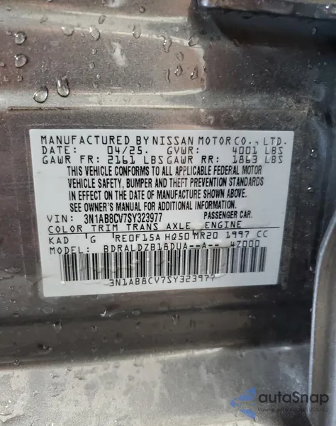2025 Nissan Sentra Sv from USA, damaged, VIN 3N1AB8CV7SY323977
